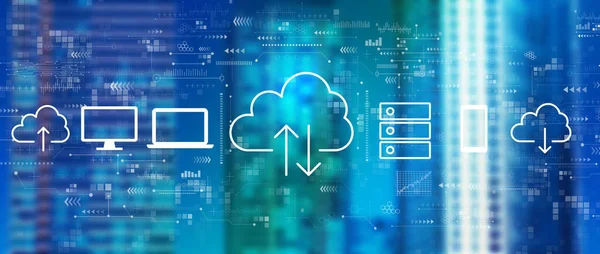 Cloud computing z panoramą śródmieścia — Zdjęcie stockowe