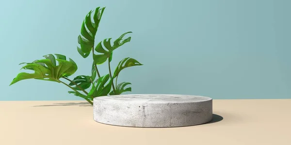 極小の表彰台と熱帯植物の3Dレンダリング — ストック写真