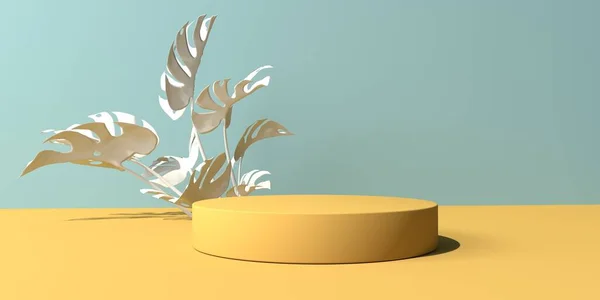 Rendu 3D de podium minimal et plantes tropicales — Photo