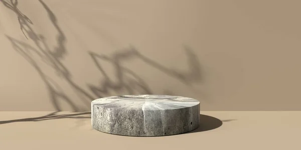 Streszczenie 3D renderowania podium z cieniem gałęzi drzewa — Zdjęcie stockowe