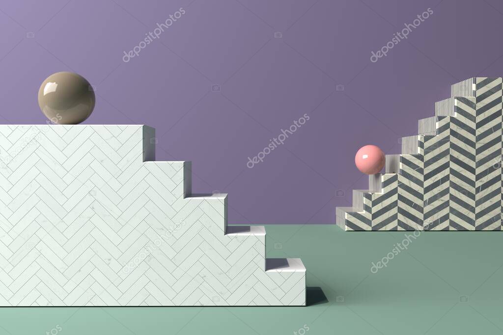 Stairs and balls - 3D render illustration