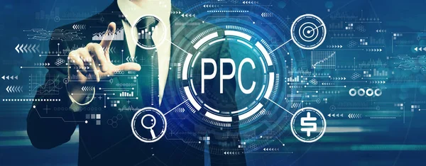 PPC - Concetto Pay per click con uomo d'affari — Foto Stock