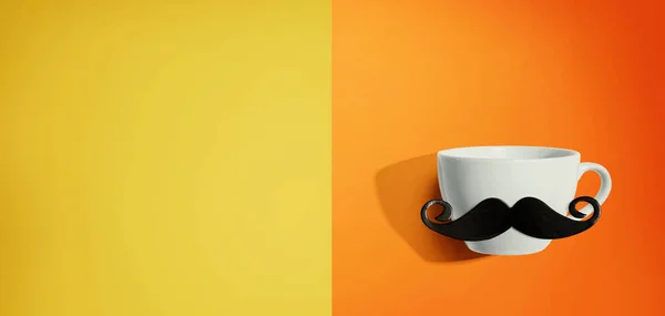 Een kop koffie met een papieren snor — Stockfoto