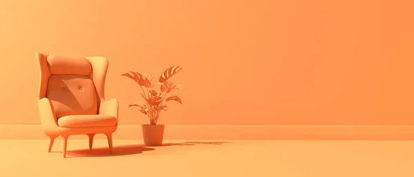 Relaxační křeslo s rostlinou - Monochromatický minimální motiv — Stock fotografie