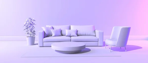 Living room with a sofa - Monochrome minimal theme - 3D — Stock Photo, Image