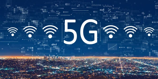 5G-nätverk med centrala Los Angeles — Stockfoto