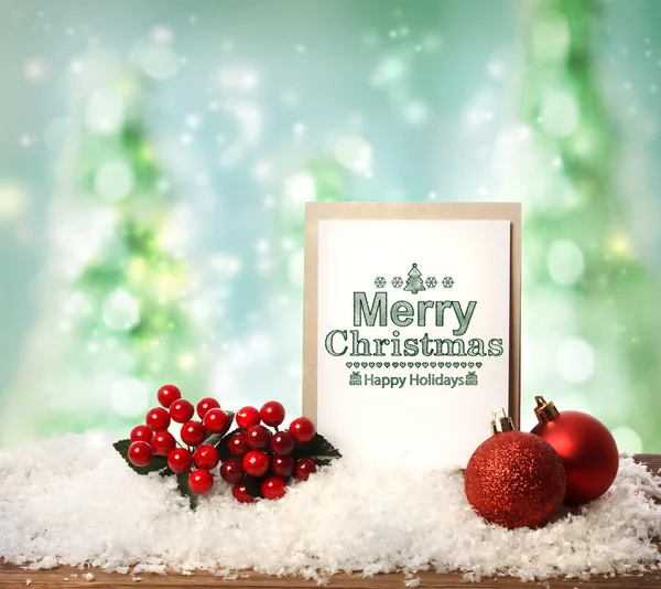 Boldog karácsonyi kártya baubles — Stock Fotó