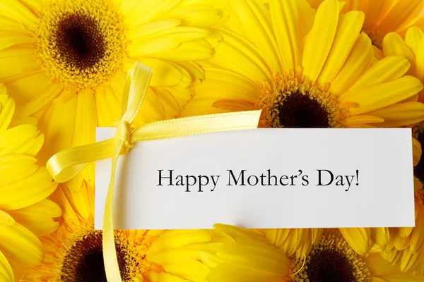 Cartão de dia das mães com gerberas amarelas — Fotografia de Stock
