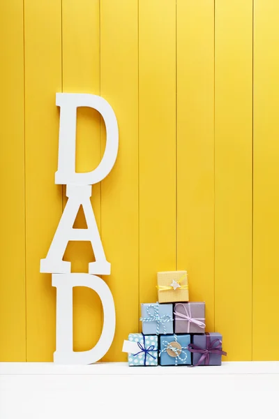 DAD text letters with gift boxes — Stock Photo, Image