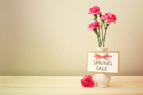 Spring Sale card with pink carnations — Stock Photo, Image