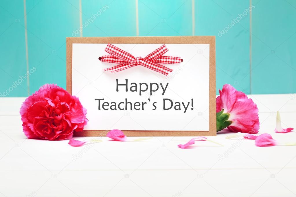 Happy Teachers Day card with carnations