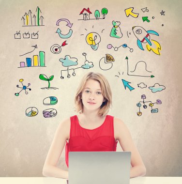 Business Strategy and woman with laptop