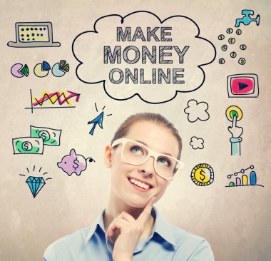 Money Online fikir iş kadını ile kroki olun
