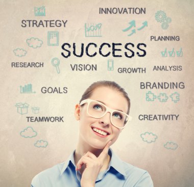 Başarı stratejisi diyagramı iş kadını ile