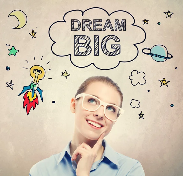 Dream Big idea sketch with business woman — Stock Photo, Image