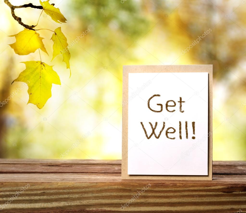 Get well message card over autumn background