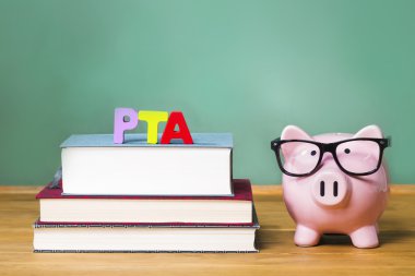 PTA theme with pink piggy bank with chalkboard clipart