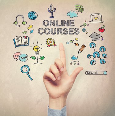 Online ders kavramı için gösteren bir el