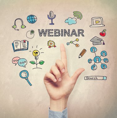 Webinar kavramı için gösteren bir el
