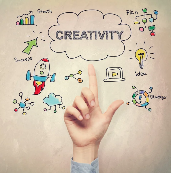 Hand wijzen op creativiteit concept — Stockfoto