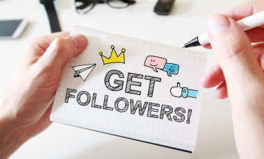 El çizim olsun Follwers konsept dizüstü bilgisayar üzerinde mans