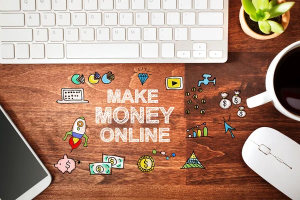 Make Money Online concept met werkstation — Stockfoto