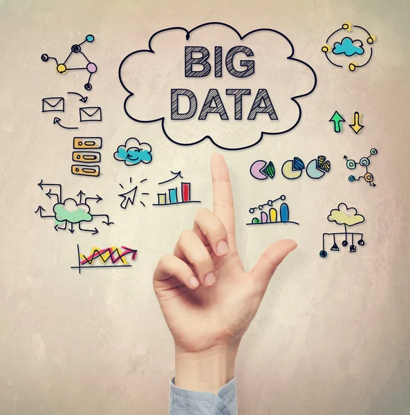 Main pointant vers le concept Big Data — Photo