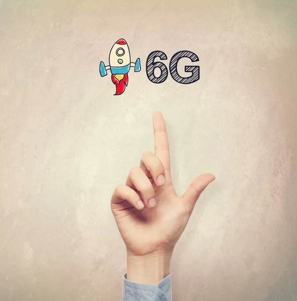 Mão apontando para o conceito 6G — Fotografia de Stock