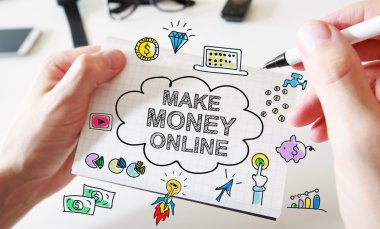 El çizim Make Money Online konsept dizüstü bilgisayar üzerinde mans