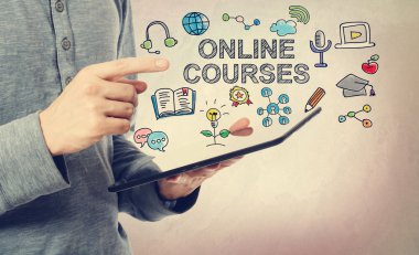 man pointing at Online Courses concept clipart