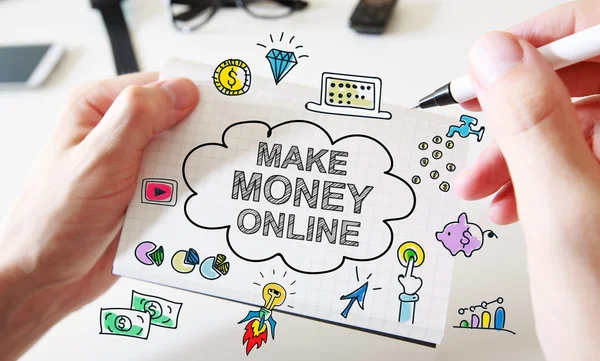 Mans strony rysunku koncepcji Make Money Online na notebooka — Zdjęcie stockowe