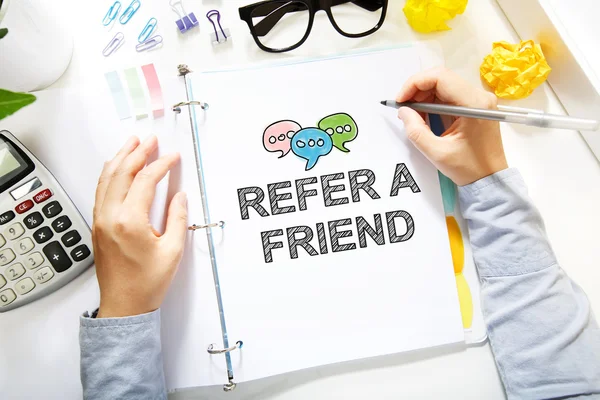 Person drawing Refer A Friend concept — Stock Photo, Image