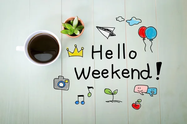 Hello Weekend message with a cup of coffee — Stock Photo, Image