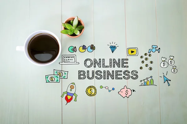 Online businessconcept met een kopje koffie — Stockfoto