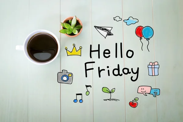 Hello Friday message with a cup of coffee — Stock Photo, Image