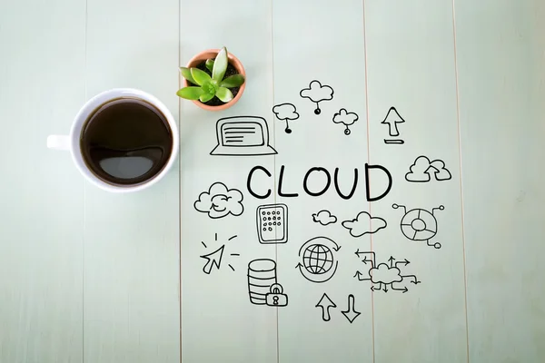 Cloud-Konzept mit einer Tasse Kaffee — Stockfoto