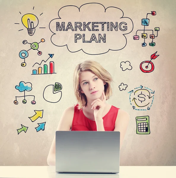 Marketing Plan concept met jonge vrouw — Stockfoto