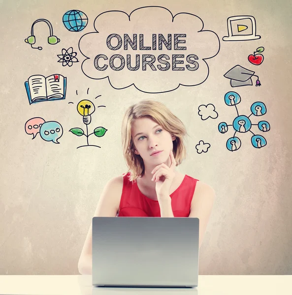 Online Courses  concept with young woman — Stock Photo, Image