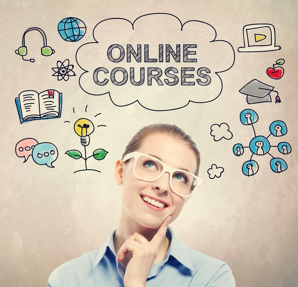 Online Courses concept with business woman — Stock Photo, Image