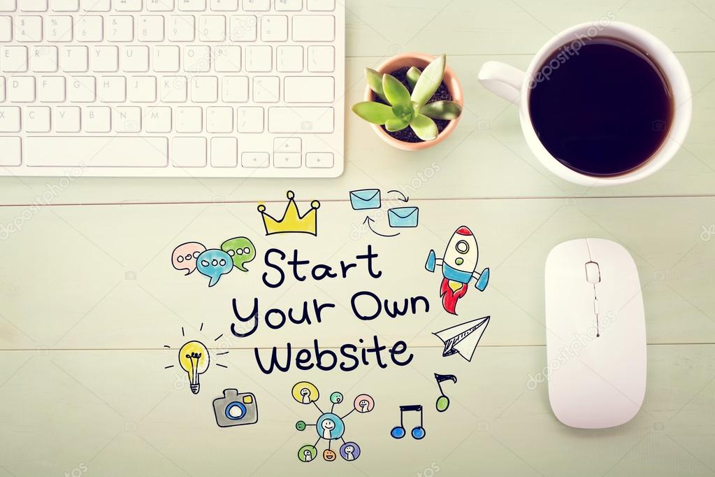 Start Your Own Website concept with workstation