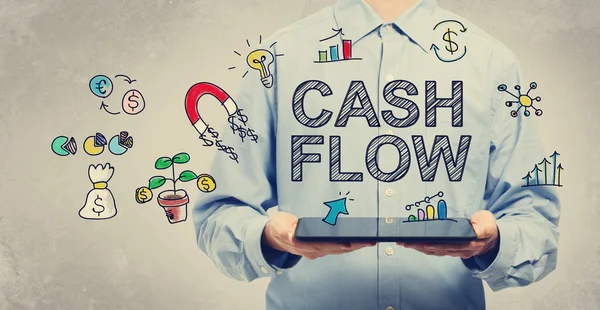 Cash-Flow concept met man met een Tablet PC — Stockfoto