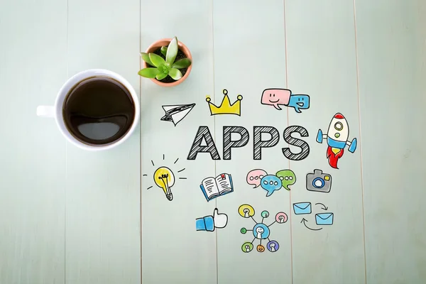 Apps koncept med en kopp kaffe — Stockfoto