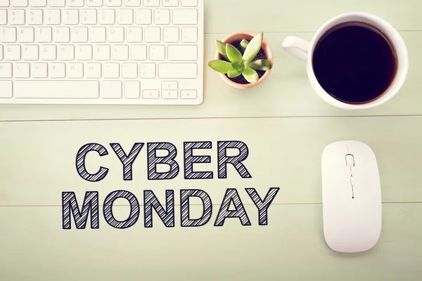 Cyber Monday message with workstation — Stock Photo, Image