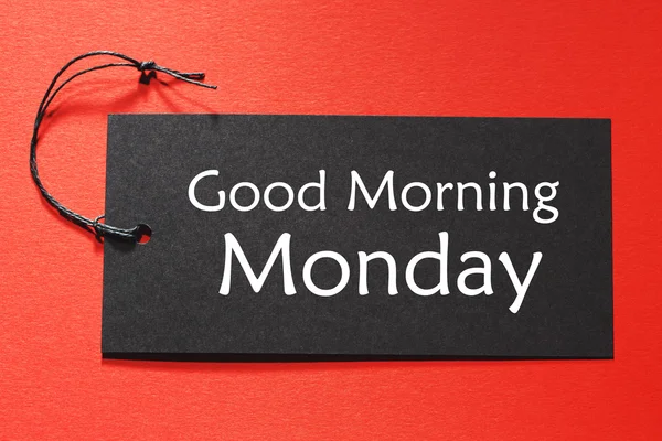 Good Morning Monday text on a black tag — Stock Photo, Image