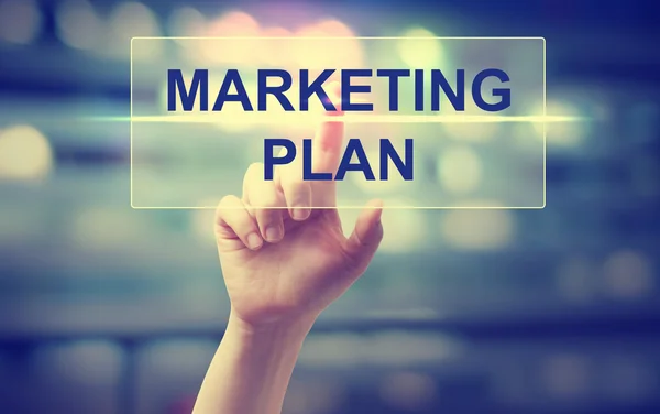 Hand att trycka Marketing Plan — Stockfoto