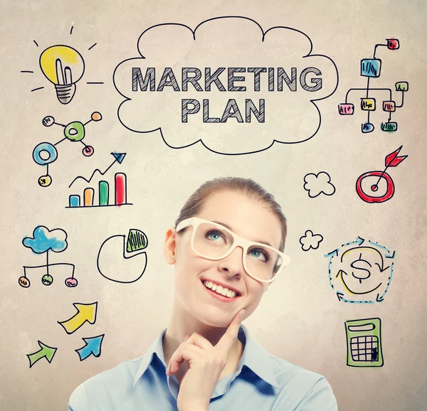 Marketing Plan concept met zakenvrouw — Stockfoto