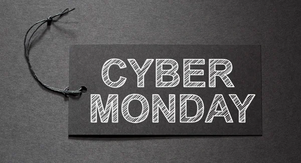 Cyber Monday text on a black tag — Stock Photo, Image