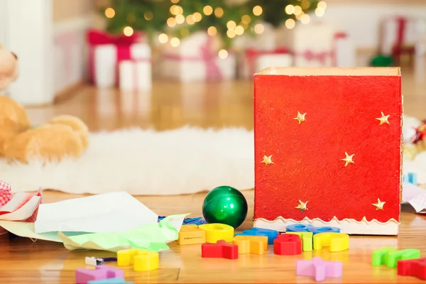 Christmas decorations and childrens toys — Stock Photo, Image