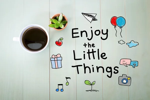 Enjoy the Little Things message with a cup of coffee — Stock Photo, Image