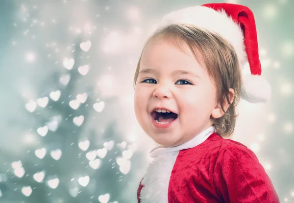 Kleinkind Mädchen mit Weihnachtsmütze — Stockfoto